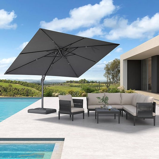PURPLE LEAF 9' X 11.5' Rectangle Patio Umbrella Outdoor Large Aluminum Cantilever Umbrella with 3 Years Fade Resistance Recycled Fabric and 360-degree Rotation for Garden Deck Pool, Mist Grey