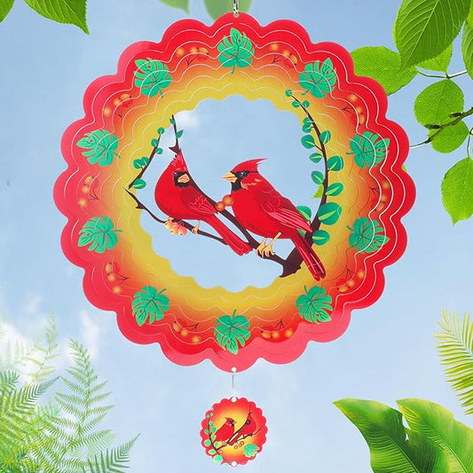 Cardinal Wind Spinners Gift for Women Men, 12 Inch Outdoor Metal 3D Wind Spinner Garden Yard Decor, Hanging Wind Catchers Stainless Steel Kinetic Sculpture for Outside Decoration