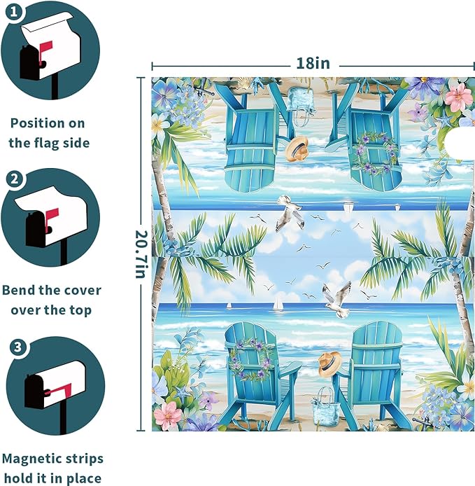 Summer Magnetic Mailbox Cover Standard Size 21x18 Inch Nautical Coastal Post Letter Box Wrap Decor Seaside Escape Dust-Proof Letterbox Covers Protection