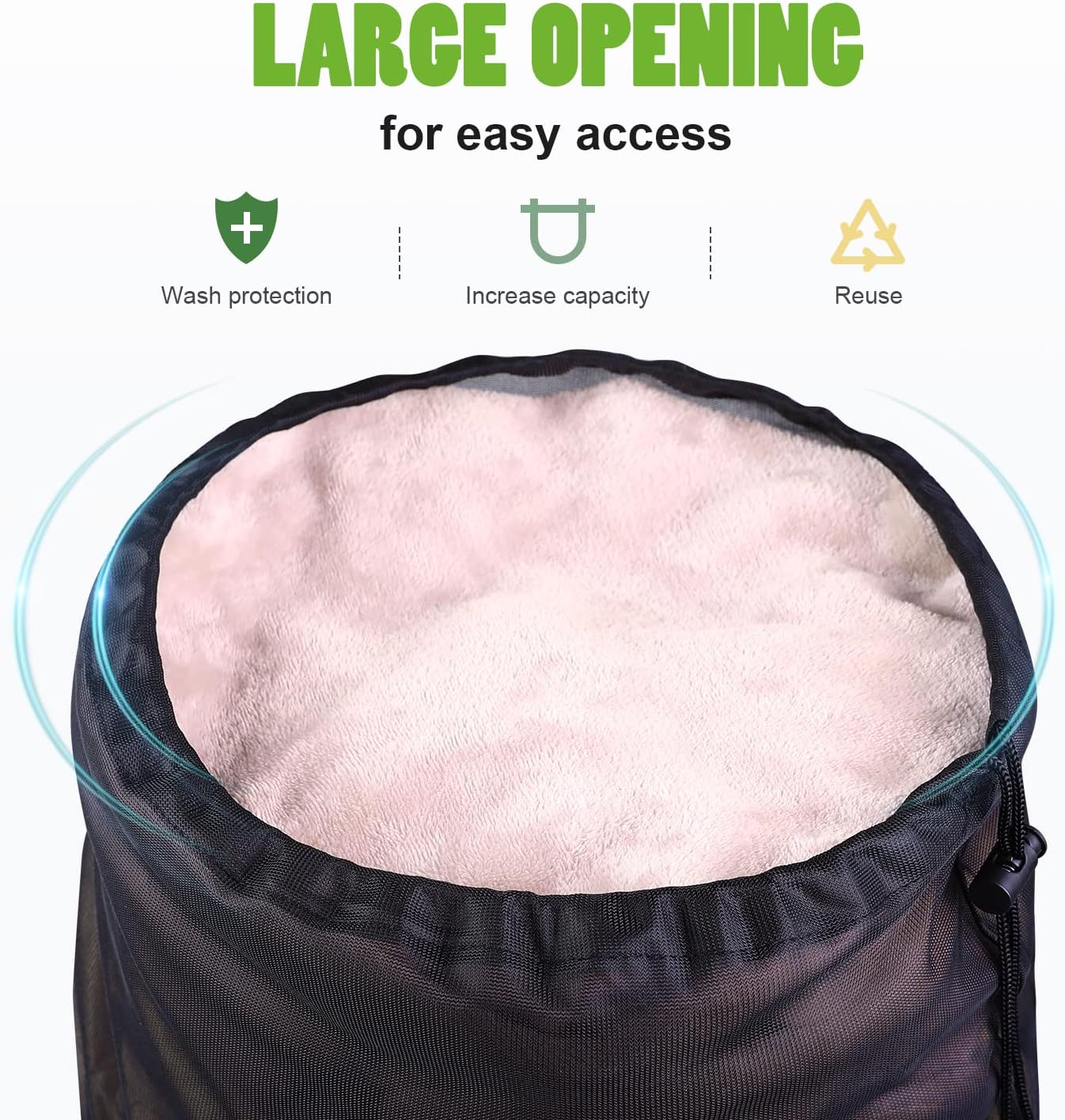 OTraki 20x24 inch Mesh Laundry Bags 2 Pack Fine Mesh Heavy Duty Drawstring Bag Washable Medium Toy Sack Washing Bag for Home Dorm Hotel Camp Beach Travel Storage Black