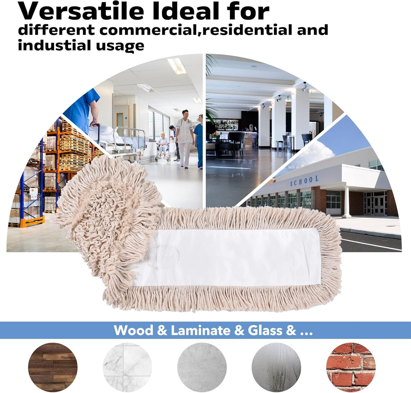 Matthew Cleaning 24'' Cotton Dust Mop Refill Washable Thick Tufted Replacement Heads for Residential & Commercial Use Fit All 24'' Dust Mop Frames, Hardwood, Laminate, Concrete Floors 12 Pack