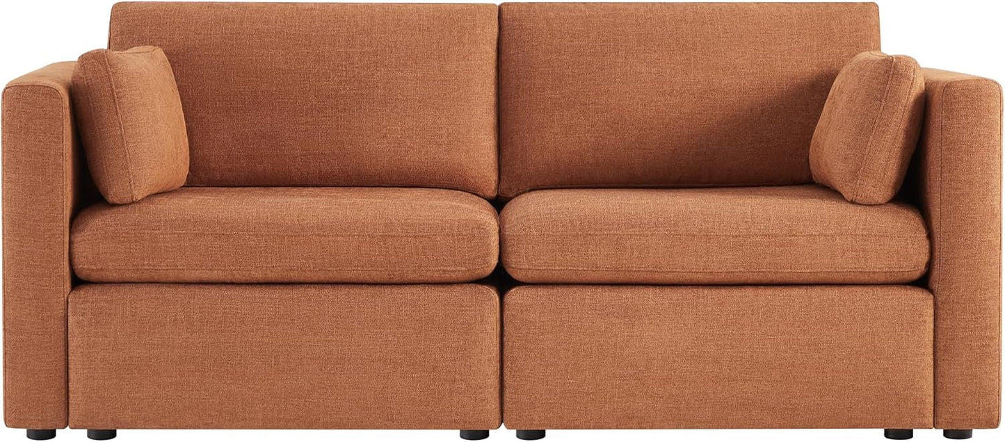 CHITA Small Modular Sectional Fabric Sofa Set, Extra Comfty Loveseat Cloud Couch, FSC Certified Modular Sectional Couch for Living Room, 78 inch Width,2 Seat Modular Sofa, Terracotta