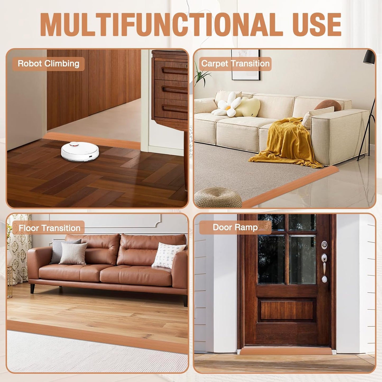 Floor Transition Strip Self Adhesive Vinyl Door Threshold for Doorways Carpet Edging Trim Overlap Edge Reducer for Laminate Floor, Carpet, Tile (Yellow Oak Grain, 1/5" to 2/5", 10Ft)