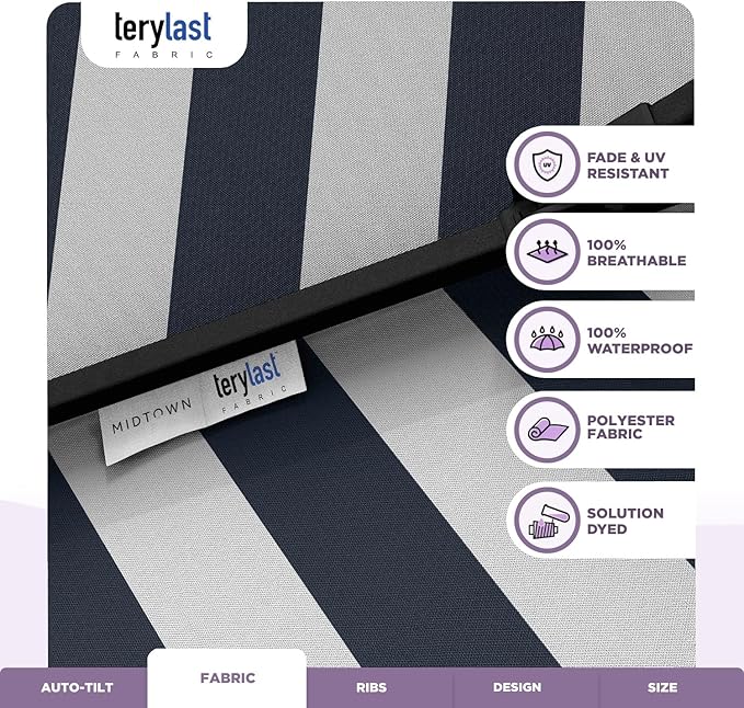 Midtown Umbrellas 10-Year-No-Fade - 9 Ft - UV Proof Zebra Stripes Polyester Fabric - Umbrella Outdoor Patio, Auto-Tilt Aluminum Frame Patio Umbrella for Garden, Pool & Deck - Black Pole