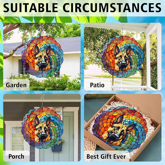 German Shepherd Yard and Garden Wind Spinner, Unique 3D Hanging German Shepherd Wind Spinner
