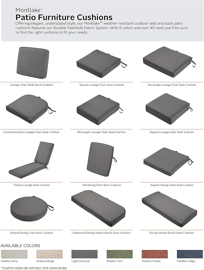 Classic Accessories Montlake Water-Resistant 19 x 20 x 4 Inch Patio Lounge Back Cushion, Light Charcoal Grey, Outdoor Loveseat Cushions