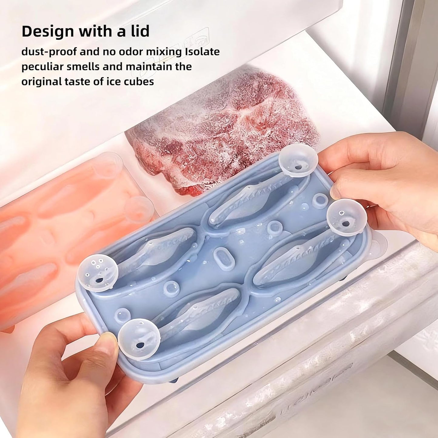 7.48inch Newly Upgraded 4-grid 3D Dinosaur Ice Tray and Covered Silicone Ice Tray, Suitable for Bars, Outdoor and Home Use(1, 3 colors randomly)