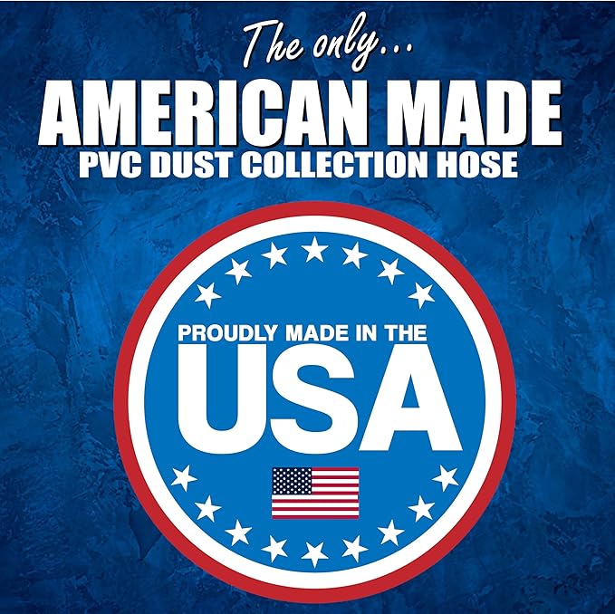 PVC Dust Collection Hose w/4 Thumbscrew Clamps, Puncture Resistant, Carbon Steel Wire, Clear Flexible PVC Dust Collector Hose, Proudly Made in USA (4" x 50')