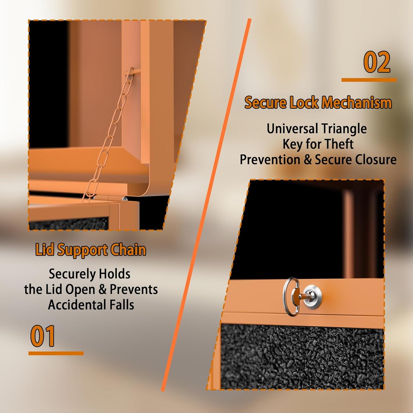 Commercial Metal Outdoor Trash Can with Lid, Lockable Outdoor Garbage Can with Nature Stone Panels, Heavy-Duty Rustproof Trash Bin with Removable Liner for Parks & Public Spaces