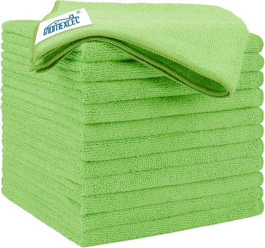 HOMEXCEL Green Microfiber Cleaning Cloth 12 Pack, 12.5 x 12.5 inch Microfiber Towels for Cars, Ultra Absorbent Car Washing Cloth, Lint Free Streak Free Cleaning Rags for Car, Kitchen, and Window
