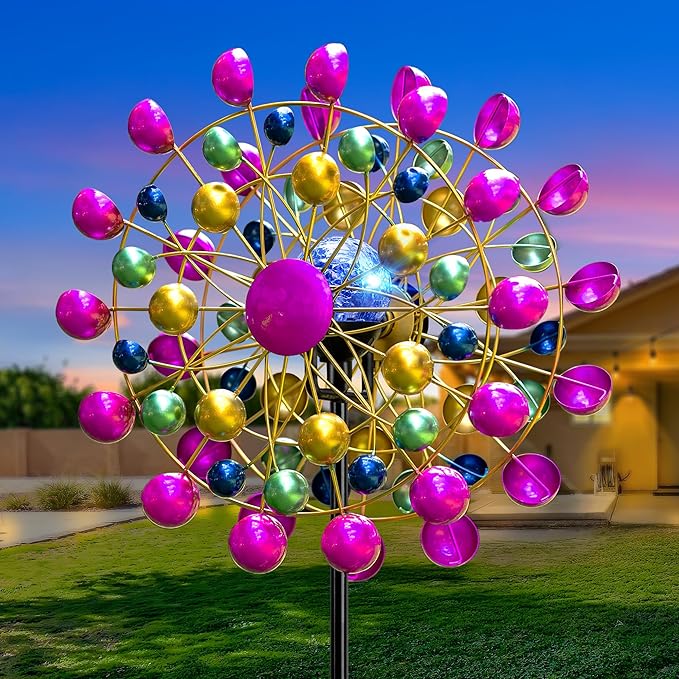 Large Wind Spinners Outdoor Solar Garden Decor Light - Unique Ferris Wheel Shaped Colorful Windmill, Durable Waterproof Design for Garden, Lawn, Patio