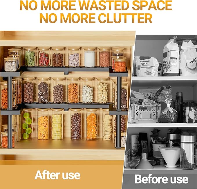 Spice Rack Organizer for Cabinet, 2 Tiers Expandable & Stackable Metal Seasoning Organizer, Premium Spice Organization for Cabinet In Home Organization