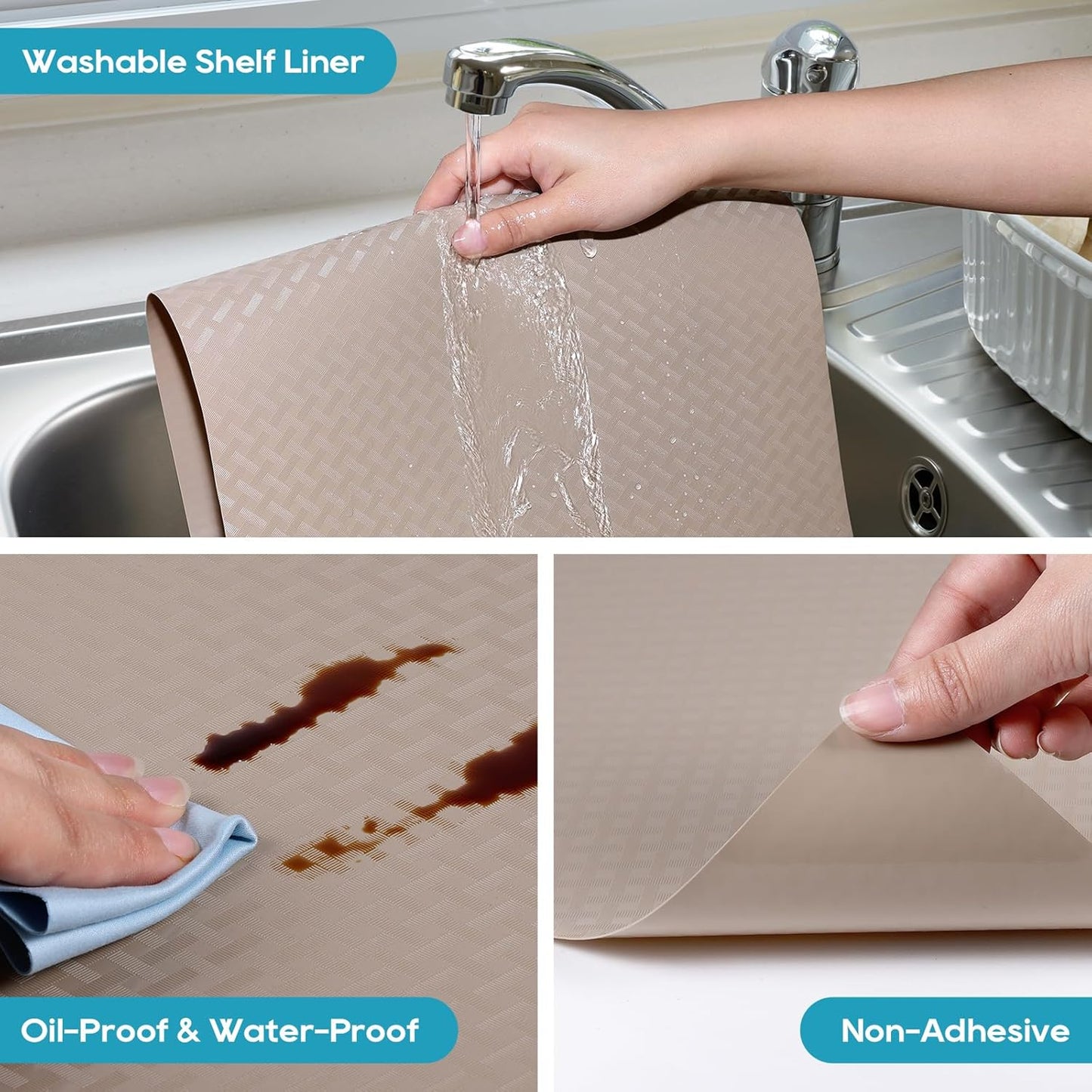 Shelf Liners for Kitchen Cabinets Refrigerator Liners Waterproof & Oil-Proof Kitchen Cupboard Liner Drawer Mats EVA Material Non Adhesive Fridge Liner for Shelves Beige 11.8 x 59 Inches