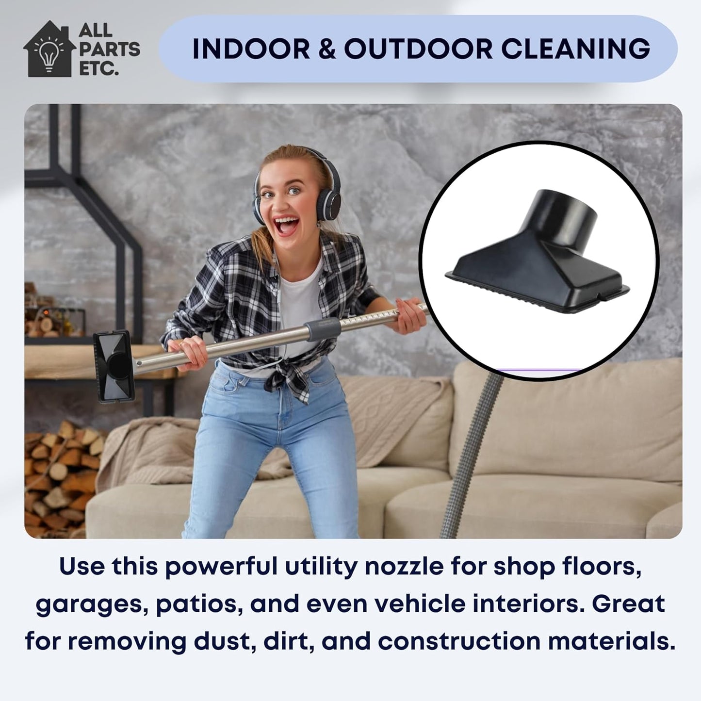 2.5" Utility Nozzle Attachment for Shop Vac – Wet Dry Vacuum Tool for Saw Dust, Woodworking, Carpentry, Garage & Construction Cleanup – Fits 2-1/2 Inch Hose Connections