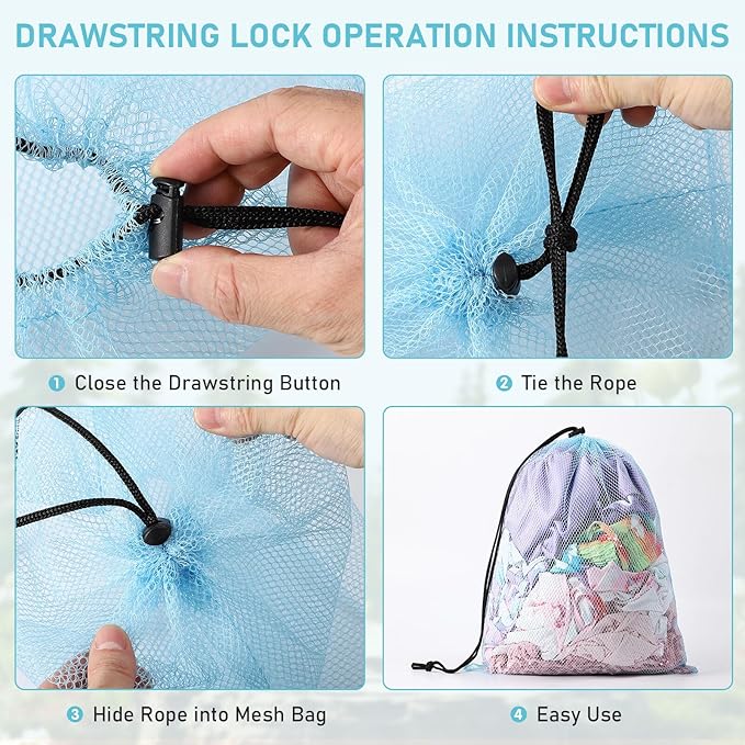 Mesh Drawstring Bag 40Pcs - Multicolor Nylon Laundry Bag for College, Gym, Yoga, Sport, Travel, Beach - Small With Locking Closure