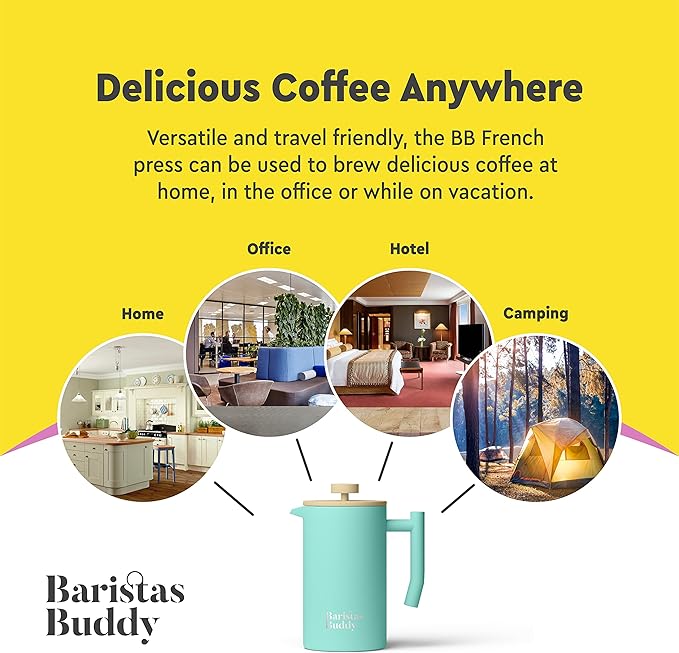 French Press Coffee Maker - Insulated, Stainless Steel Manual Coffee Makers For Home, Office Or Camping - Large 34oz Capacity For 4 Cups