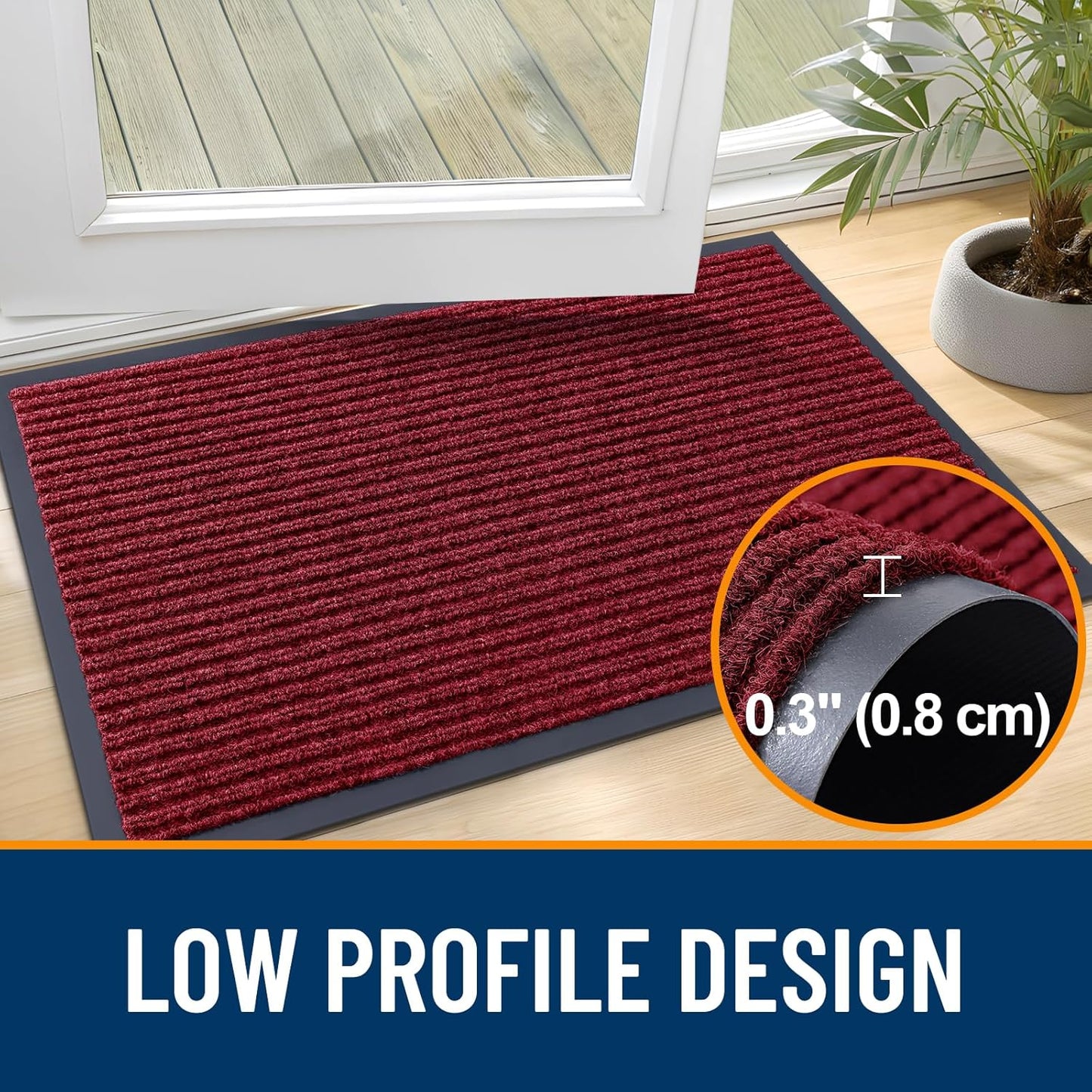OLANLY Front Door Mat Indoor Outdoor Entrance, Waterproof Heavy Duty Doormat, Fade Resistant, Low Profile, Easy Clean Patio Porch Welcome Floor Mats for Entry, 59x35, Wine Red