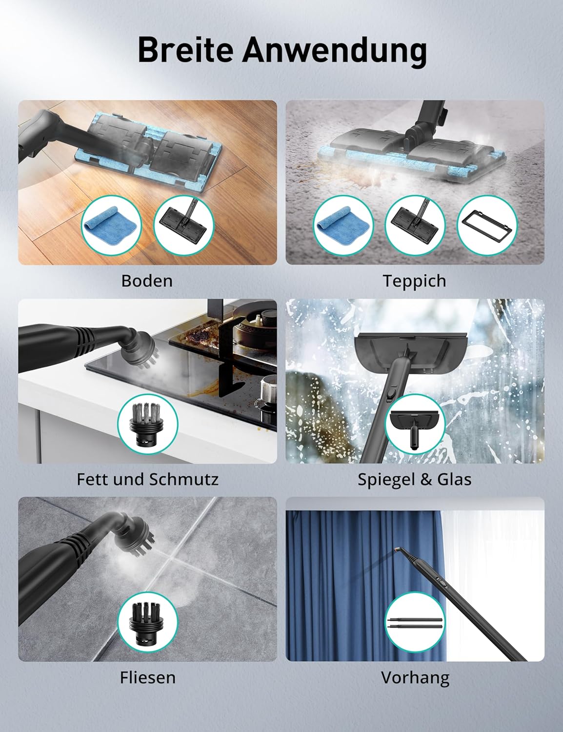 Steamer for Cleaning, Aspiron Multipurpose Portable Canister Steamer with 21 Accessories, Chemical-free, Steam Cleaner Carpet and Upholstery Floors Car Kitchen Tiles, 1.5L Capacity