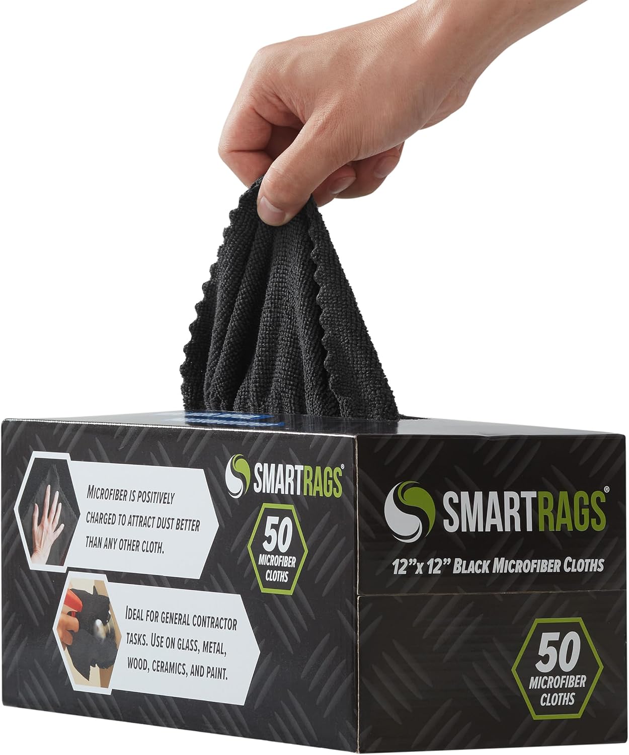 Arkwright Smart Rags in Box - (Bulk Case of 400) Lint Free Microfiber Cleaning Cloth, Scratch & Streak-Free, Dispensable Wash Towels for Cars, Window Glass, and Auto Shop, 12 x 12 in, Black