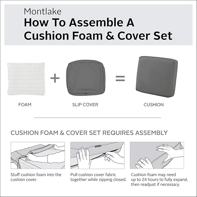 Classic Accessories Montlake Water-Resistant 19 x 20 x 4 Inch Patio Lounge Back Cushion, Light Charcoal Grey, Outdoor Loveseat Cushions