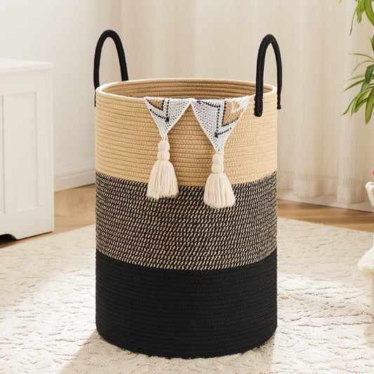 Laundry Basket,Woven Cotton Rope Laundry Hamper,60L for Decorative Storage of Dirty Clothes,Toys and Blankets in Bathroom,Bedroom and Living Room