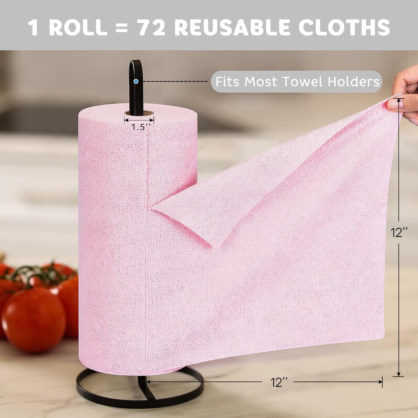 Matthew Microfiber Cleaning Cloth Roll 72Pack (12" x 12") Reusable Paper Towels&Washable Tear Away Towels,Ultra Water Absorbent Lint&Streak Free Cleaning Rags for Glass,Dishwash,Bathroom,Cars-Red