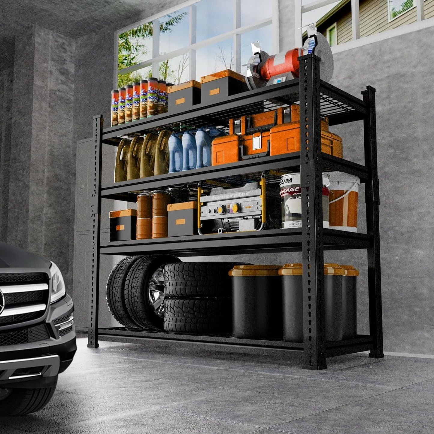 Storage Shelves Heavy Duty, 36"L x 16"W x 60"H Garage Wire Shelving Unit Loads 1920LBS, 4-tier Adjustable Metal Industrial Utility Shelf Rack for Kitchen, Laundry Room, Pantry, Warehouse, Basement