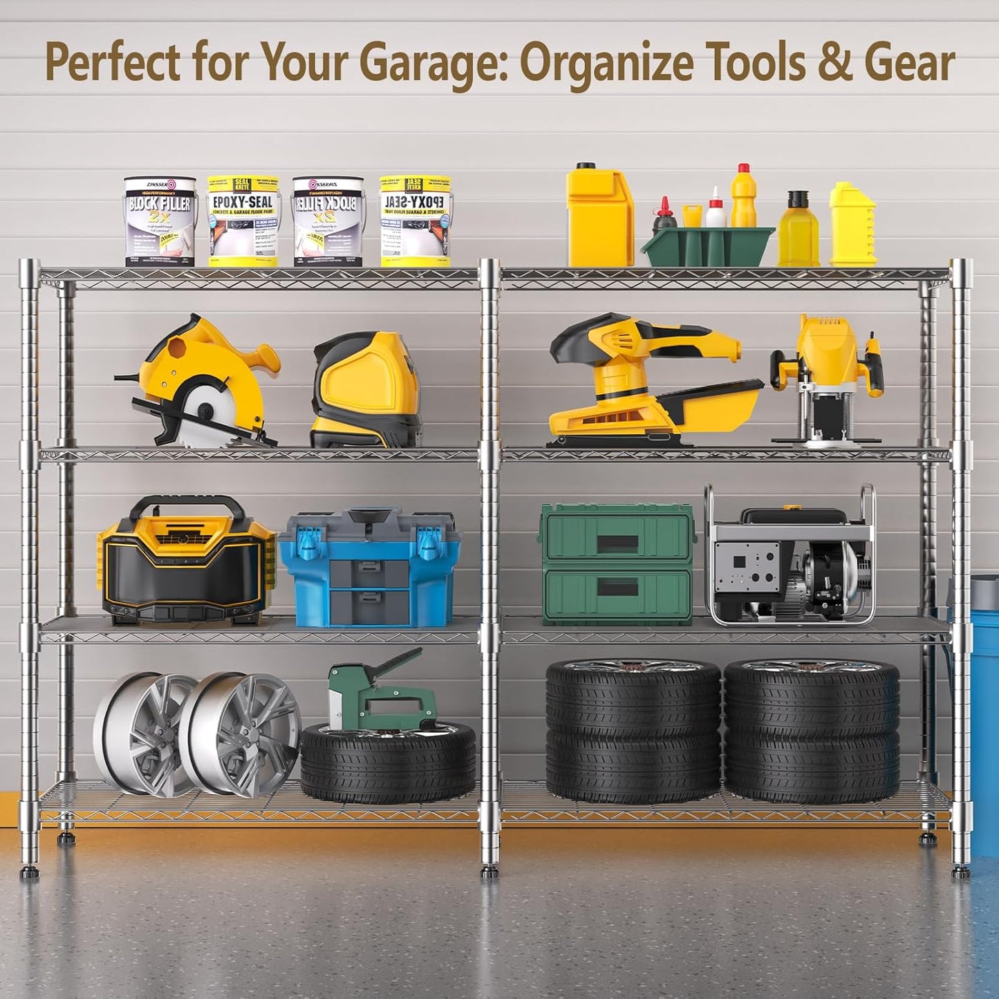 Himimi 4-Tier Adjustable Metal Shelving - 1600LBS Capacity, Heavy Duty Wire Organizer for Pantry, Kitchen, Garage, Laundry, 72" W x 18" D x 60" H, Silver