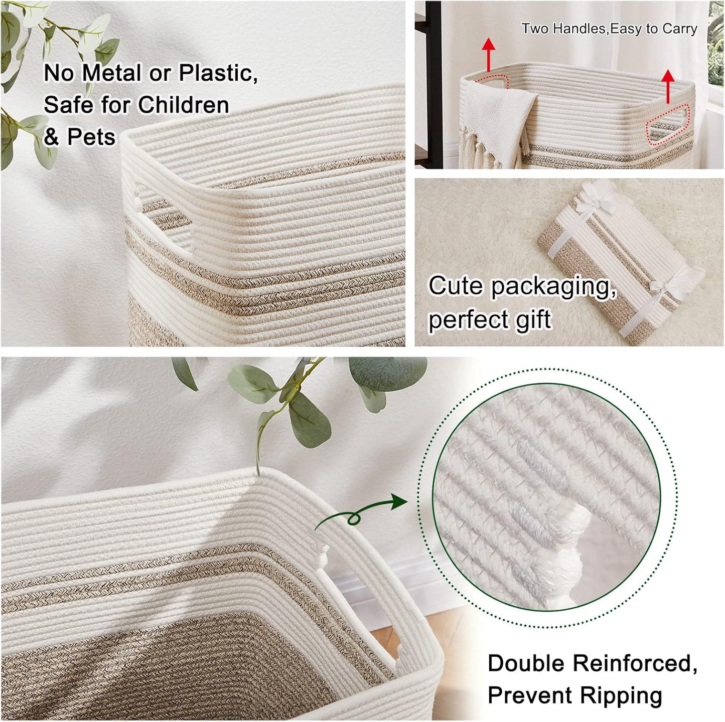 OIAHOMY Laundry Hamper-Laundry Basket,Tall Cotton Storage Basket with Handles,Decorative Blanket Basket for Living room,Collapsible Large Basket for Toys,Pillows,Clothes-16x13x22in-Yellow variegated