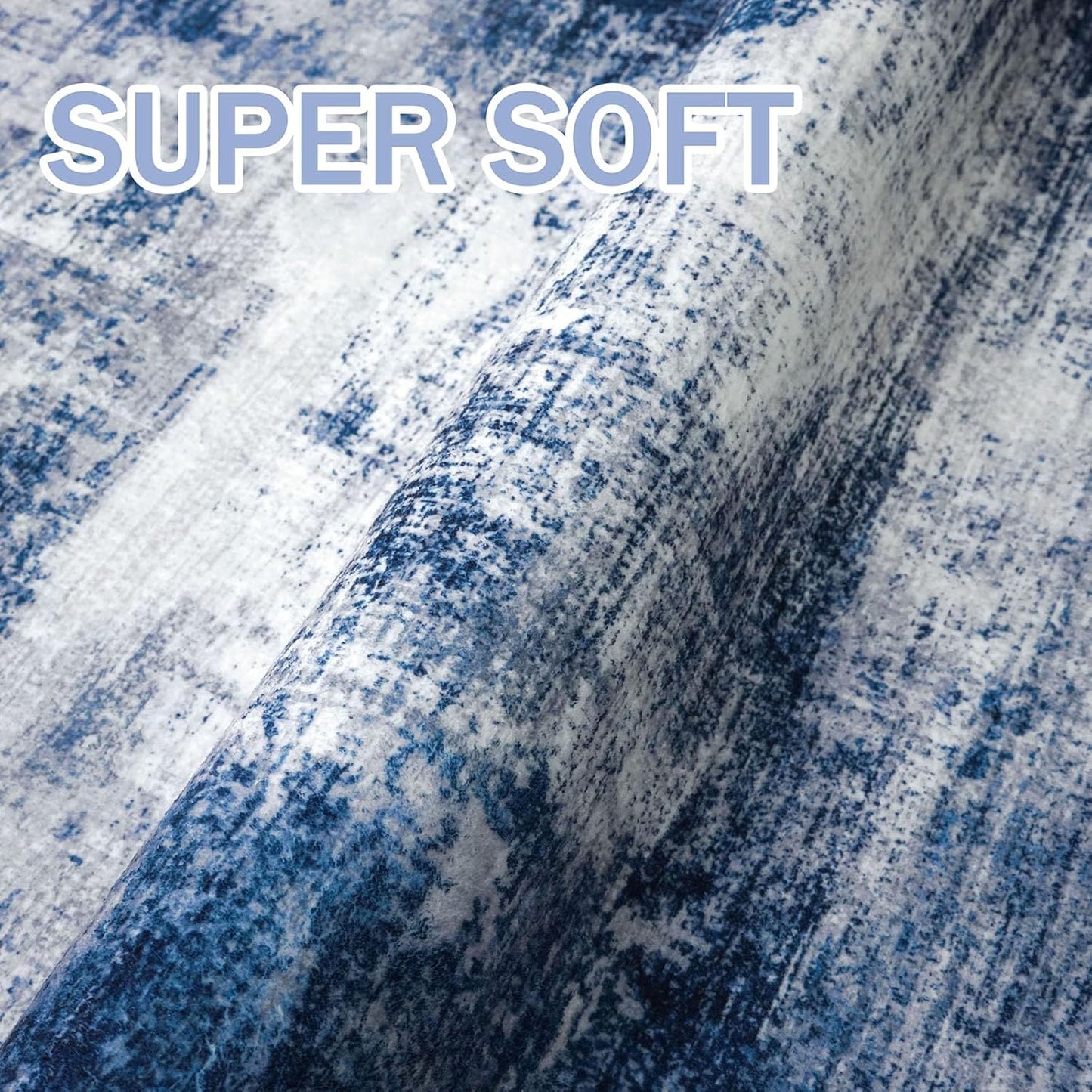 IOHOUZE Abstract Runner Rug 2x12 Ft Washable Runners for Hallways, Non Slip Kitchen Runner Printed Faux Wool Entryway Runner Indoor, Modern Abstract Floor Carpet for Hall Kitchen, Navy/Grey