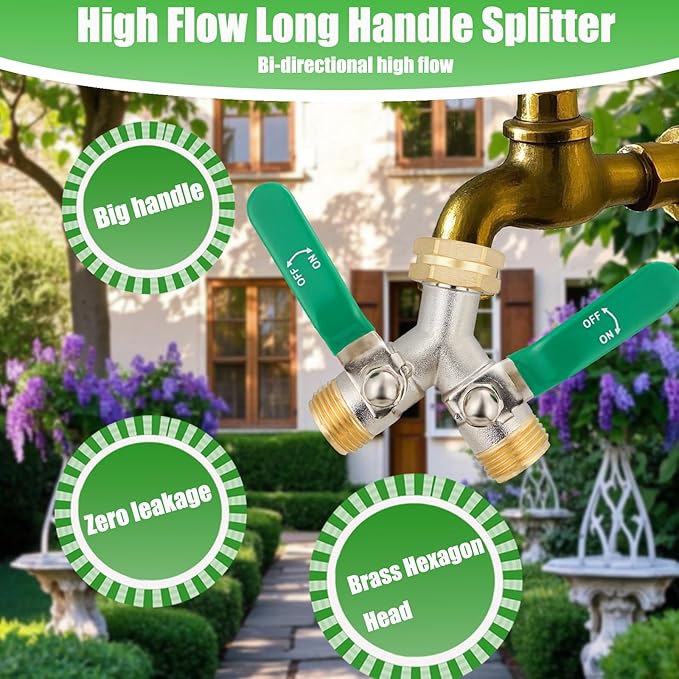 EJW brass hose splitter high flow splitter full flow hose splitter 2 way water splitter Faucet Splitter heavy duty splitter Valve 3/4 Inch GHT Thread