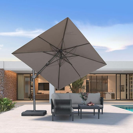 PURPLE LEAF 8' X 10' Left-right Tilting Outdoor Patio Umbrella Swivel Offset Cantilever Heavy Duty Rectangle Aluminu Umbrella with UV Resistant for Deck Pool Patio Backyard, Ash Mocha