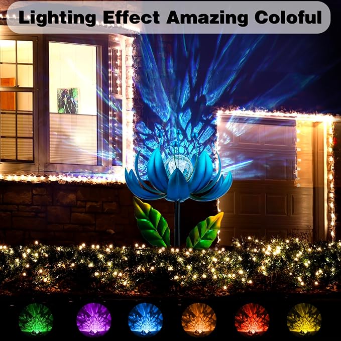 Solar Wind Spinner, 38 Inch Metal Stake Yard Spinners,Solar Powered Multi-Color LED Glass Ball with Kinetic Wind Sculpture Spinner Windmills for Yard