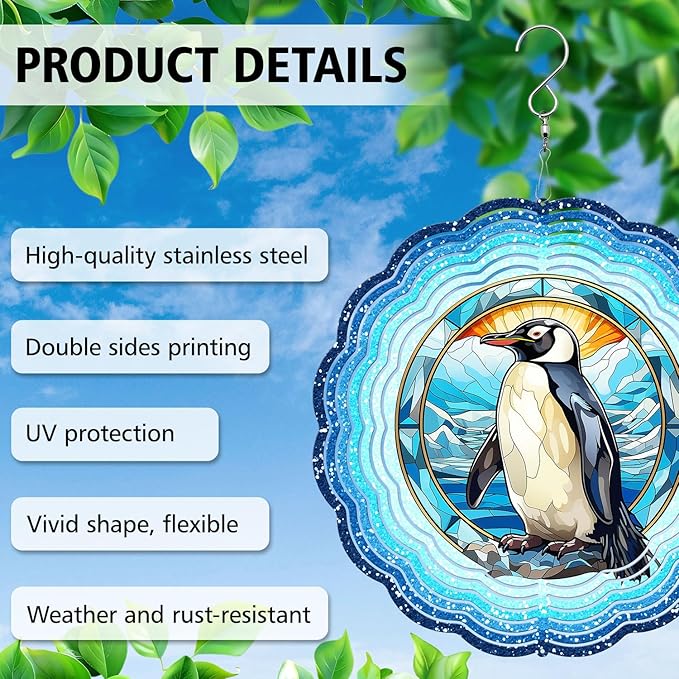 Penguin Yard and Garden Wind Spinner, Unique 3D Hanging Penguin Wind Spinner