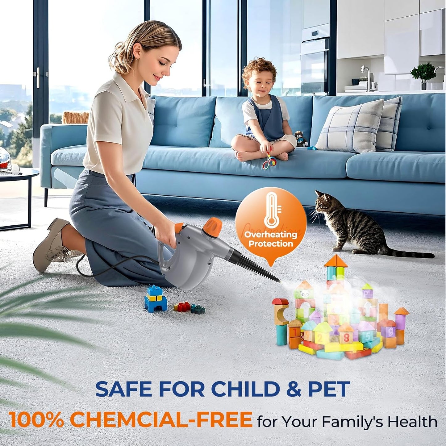 LABIGO Steam Cleaner, Pressurized Handheld 13pcs Multi-Purpose Natural Deep Cleaning Steamer, Portable Steamer for Cleaning Home, Grout, Kitchen, Car, Window, Upholstery, Bathroom and Clothes, Gray