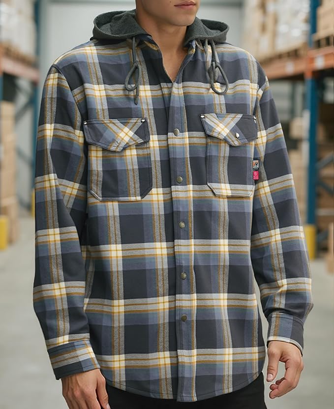 VATRENUS FR Shirts for Men Plaid Flannel Jacket 8.5oz Heavyweight Flame Resistant Welding Shirt