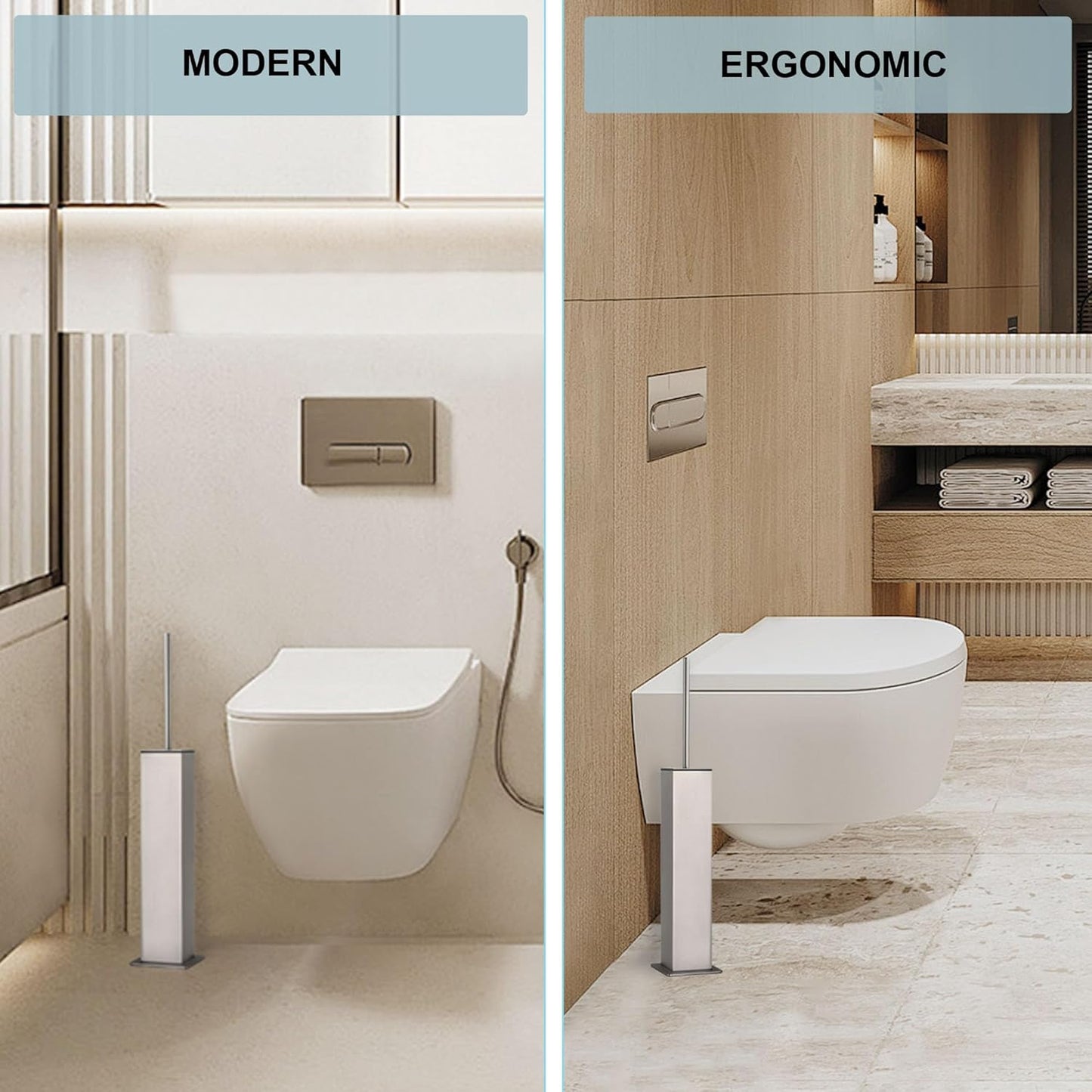 Brushed Nickel Toilet Brush and Holder,Toilet Bowl Brush with Extra Long Handle