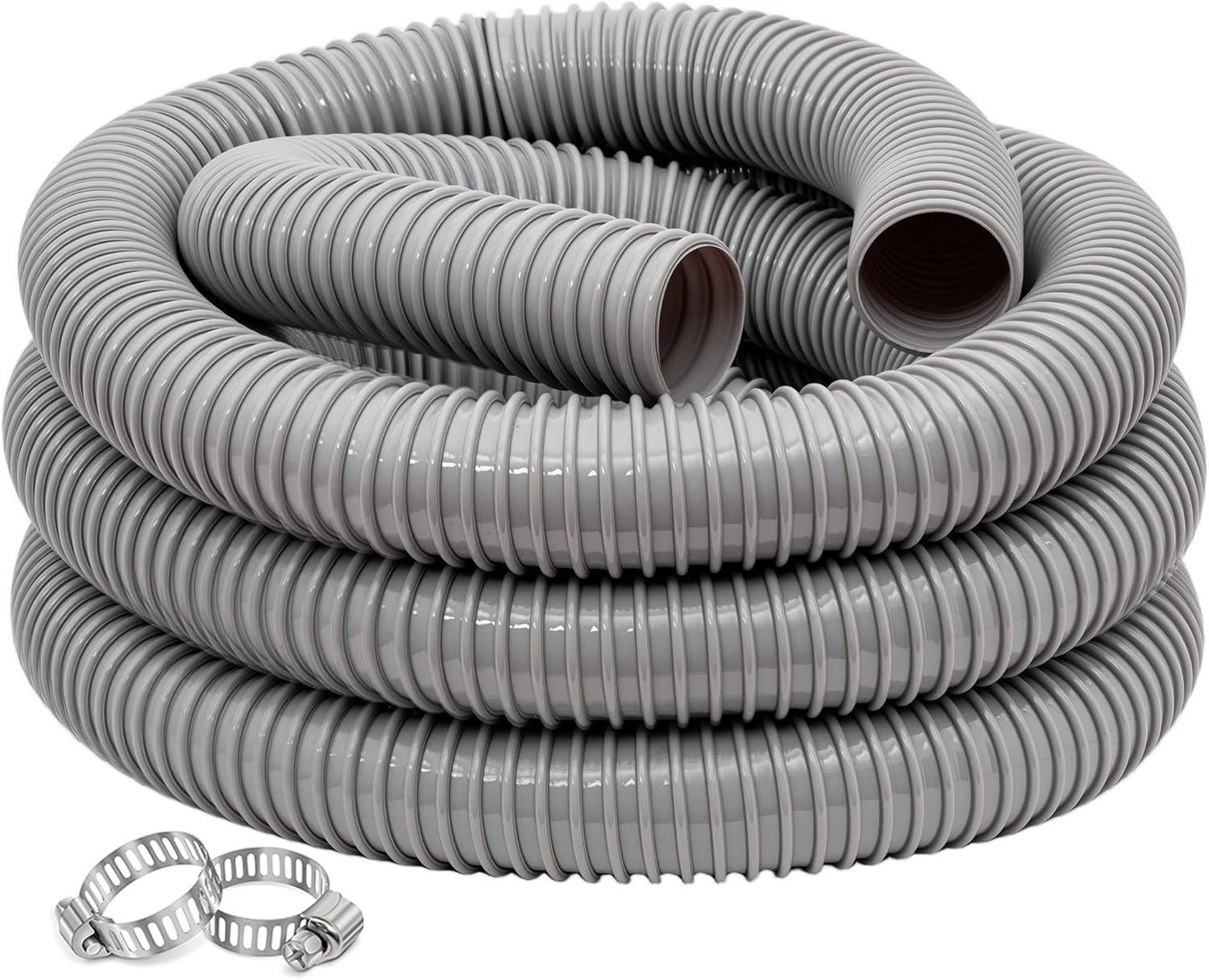 Dust Collection Hose 2 in × 20 ft Heavy Duty Flexible PVC Reinforced Thicken Helix Suction Discharge Corrugated Pipe Hose for Fume Dust Collector Fitting Wood Chip Saw (2 inch gray hose)