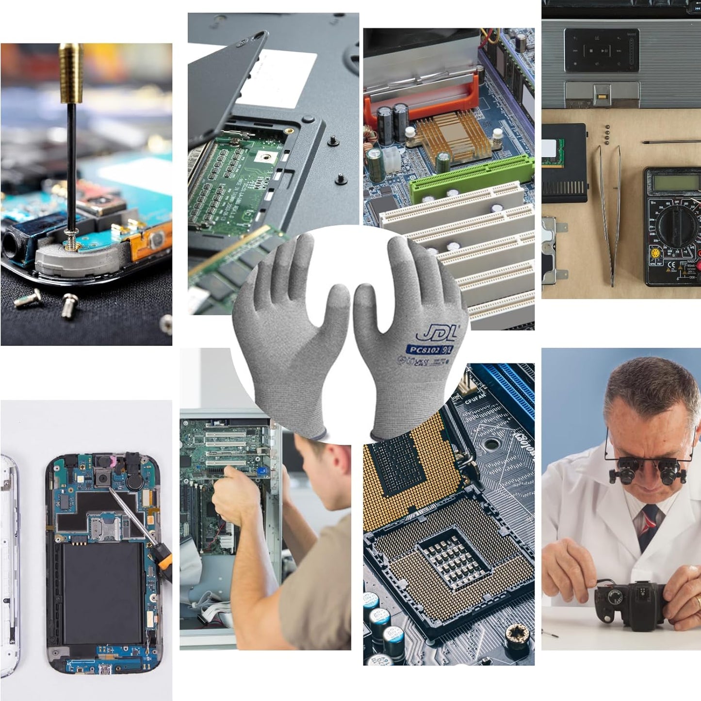 JDL ESD Work Gloves, Anti-Static Gloves for PC Building, Computer Installation & Repair, High Resistance Carbon Fiber Gloves, X-Large