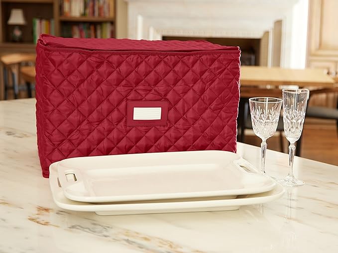Covermates Keepsakes - Serveware Storage - Padded Protection - ID Window - Stain Resistant - Machine Washable - China Storage, Red