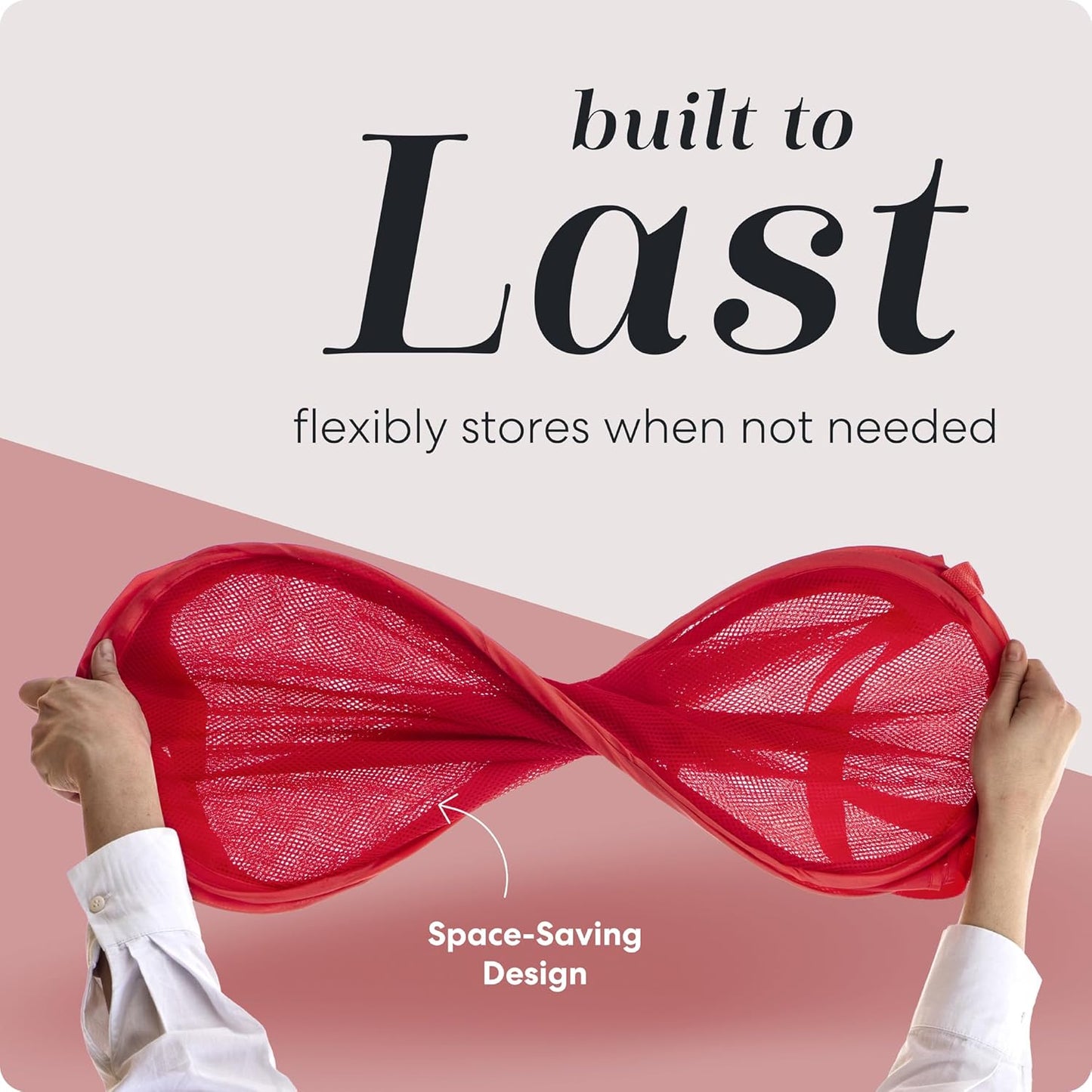 Handy Laundry Collapsible Mesh Pop Up Hamper with Wide Opening and Side Pocket - Breathable, Sturdy, Foldable, and Space-Saving Design for Clothes and Storage (Red | 2-Pack)