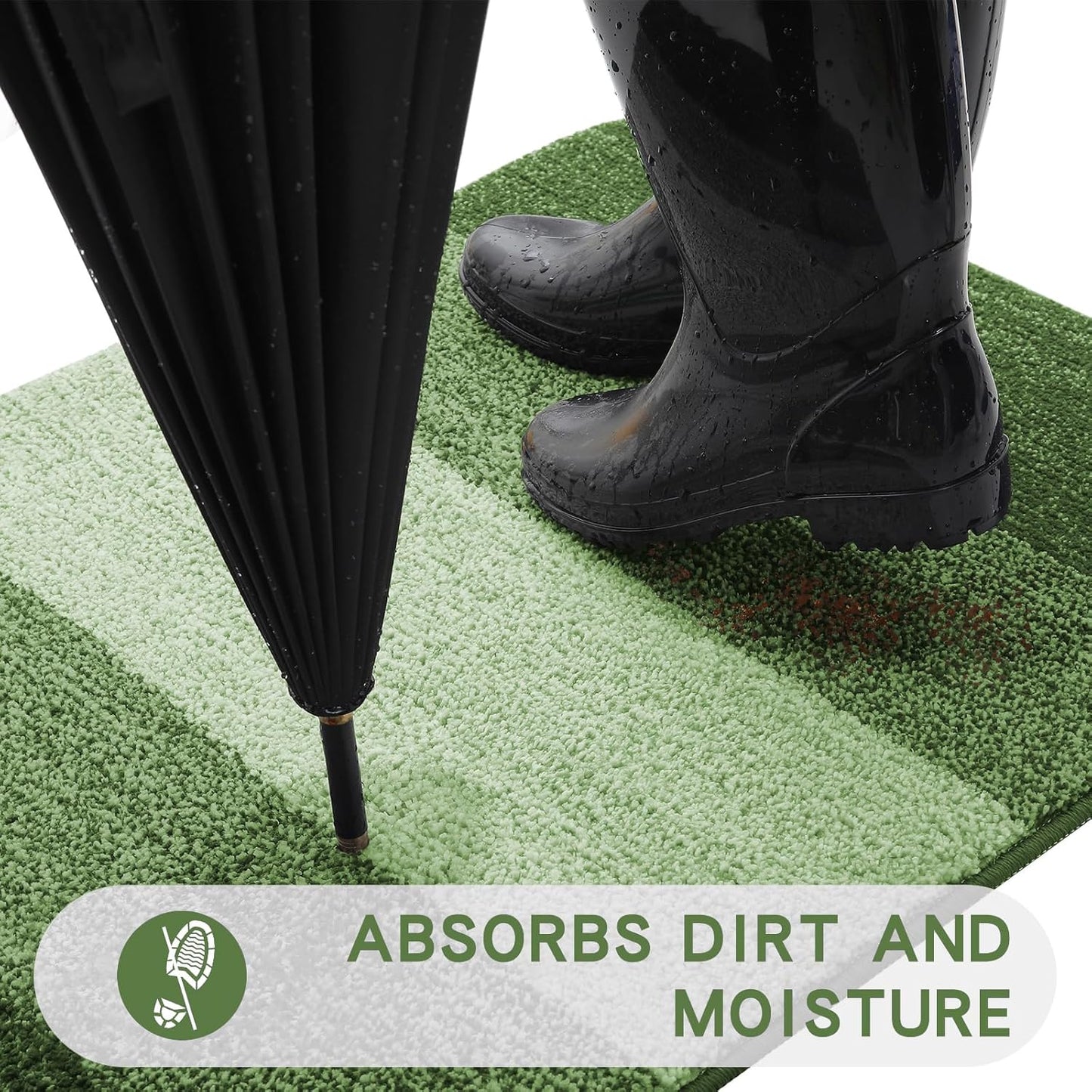 Kitinjoy Indoor Outdoor Door Mat, 40x32 Non-Slip Absorbent Dirt Trapper, Low-Profile Washable Inside Entrance Front Floor Mat, Sturdy Soft Entry Doormats for Entryway, Green