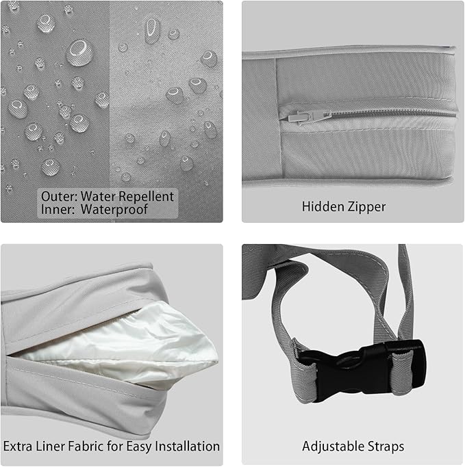 Outdoor Deep Seat Cushion Set 19" x 19", Water Repellent & Fade Resistant Cushion for Patio Furniture, Back & Seat Cushion with Removable Covers for Sofa, Couch, Light Grey