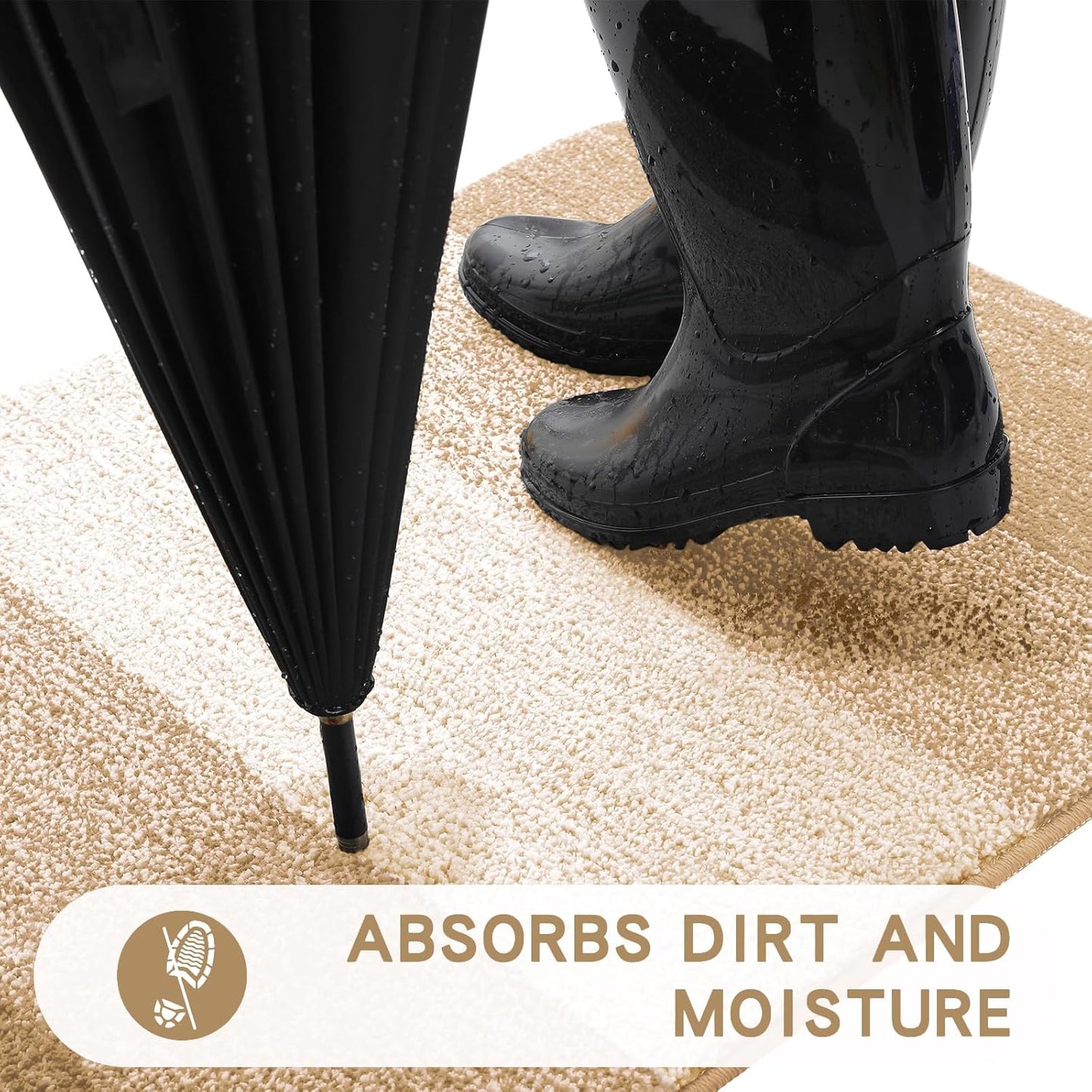 Kitinjoy Indoor Outdoor Door Mat, 40x32 Non-Slip Absorbent Dirt Trapper, Low-Profile Washable Inside Entrance Front Floor Mat, Sturdy Soft Entry Doormats for Entryway, Beige