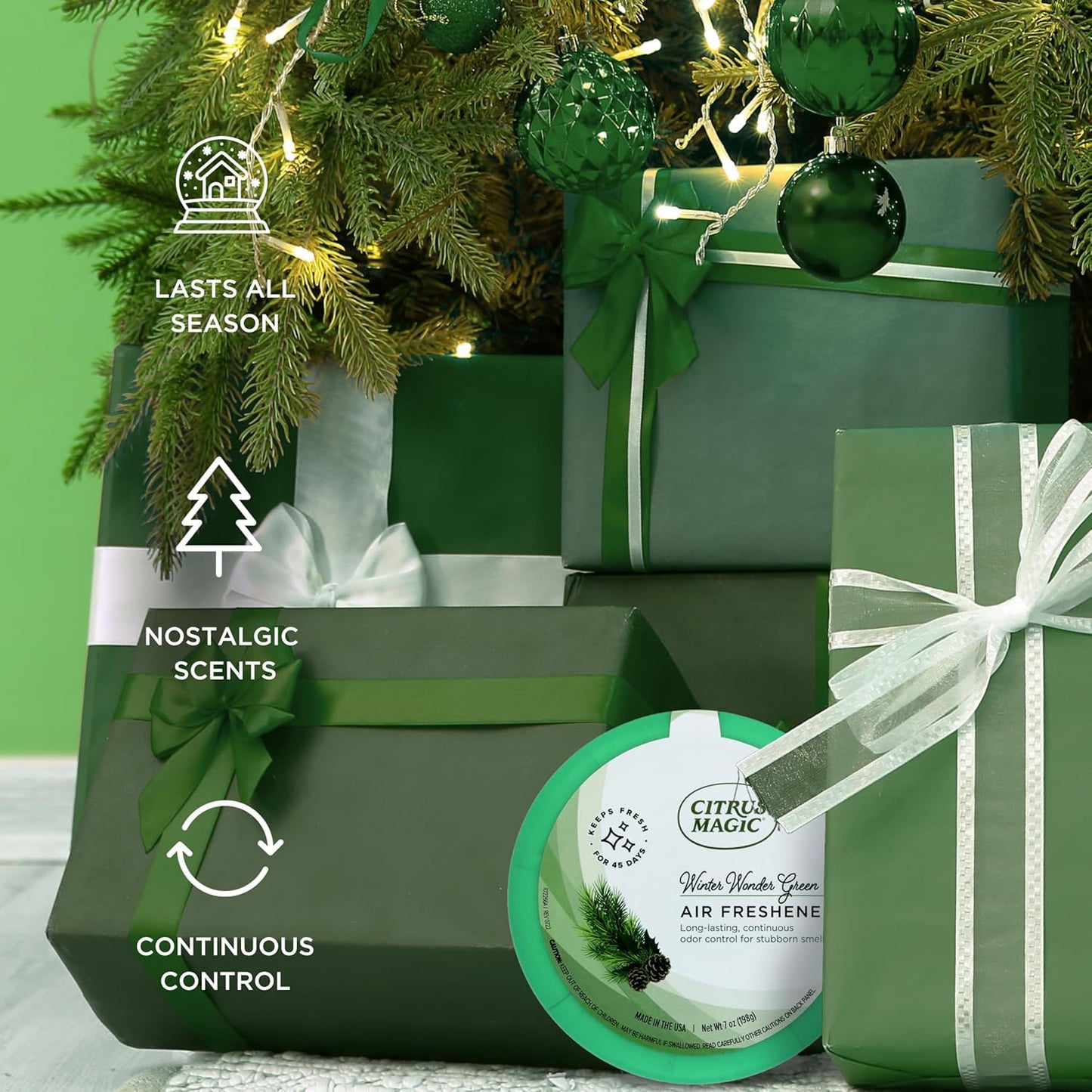 Citrus Magic Holiday Odor Absorbing Solid Air Freshener, Winter Wonder Green, 7-Ounce, Pack of 3