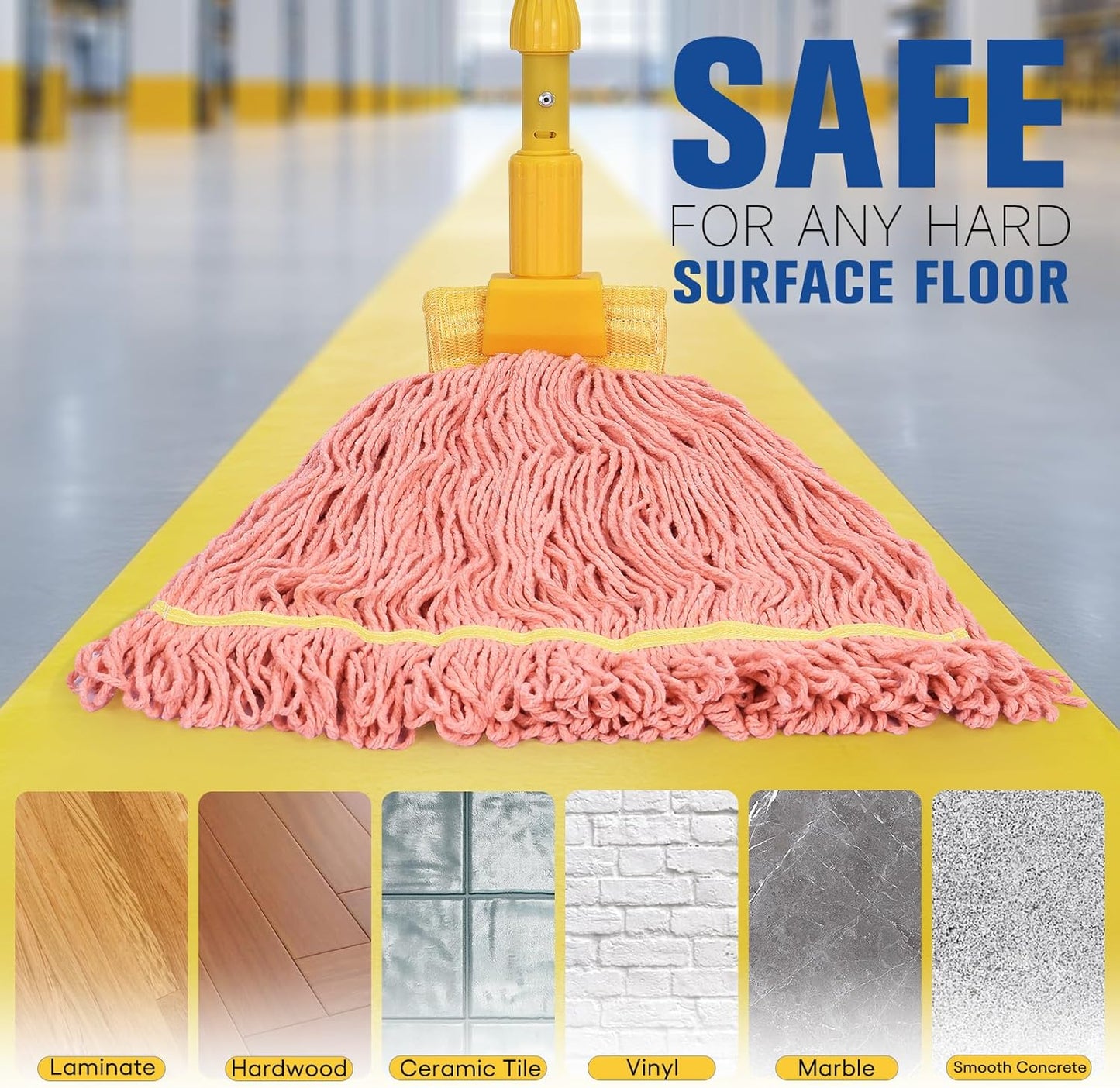 Matthew Cleaning Commercial Mop Head Replacement, 5 Inch Wide Headband, Looped End Cotton Blend String Wet Mops for Floor Cleaning, 18 oz Medium, 6-Pack Orange