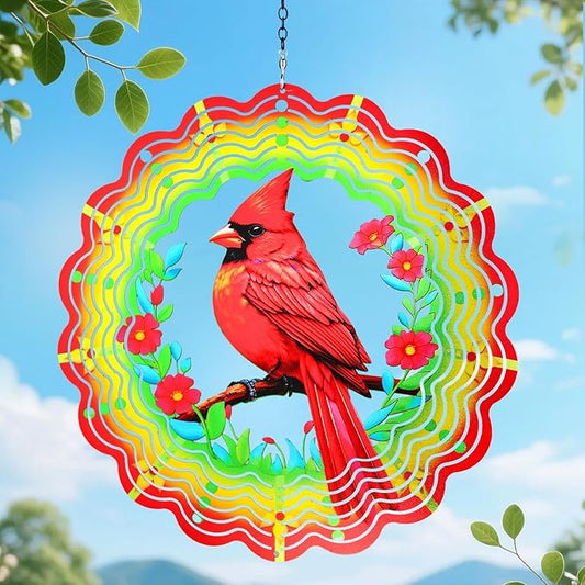 Metal Wind Spinners Outdoor,Cardinal Hanging Wind Spinner Gifts for Women Men,12 inch 3D Stainless Steel Wind Catchers Kinetic Sculpture for Garden Decor,Outside,Yard,Patio,Backyard,Porch Decoration