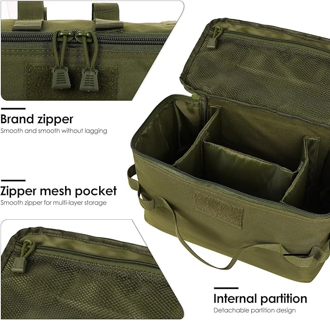Camping Storage Bag, Utility Tote Bag for Camping Cookware Organizer, Trunk Organizer with Shoulder Strap,Outdoor Garden Tool Bag for Camping, Travel, Picnic, Garage Trunk(Army Green)