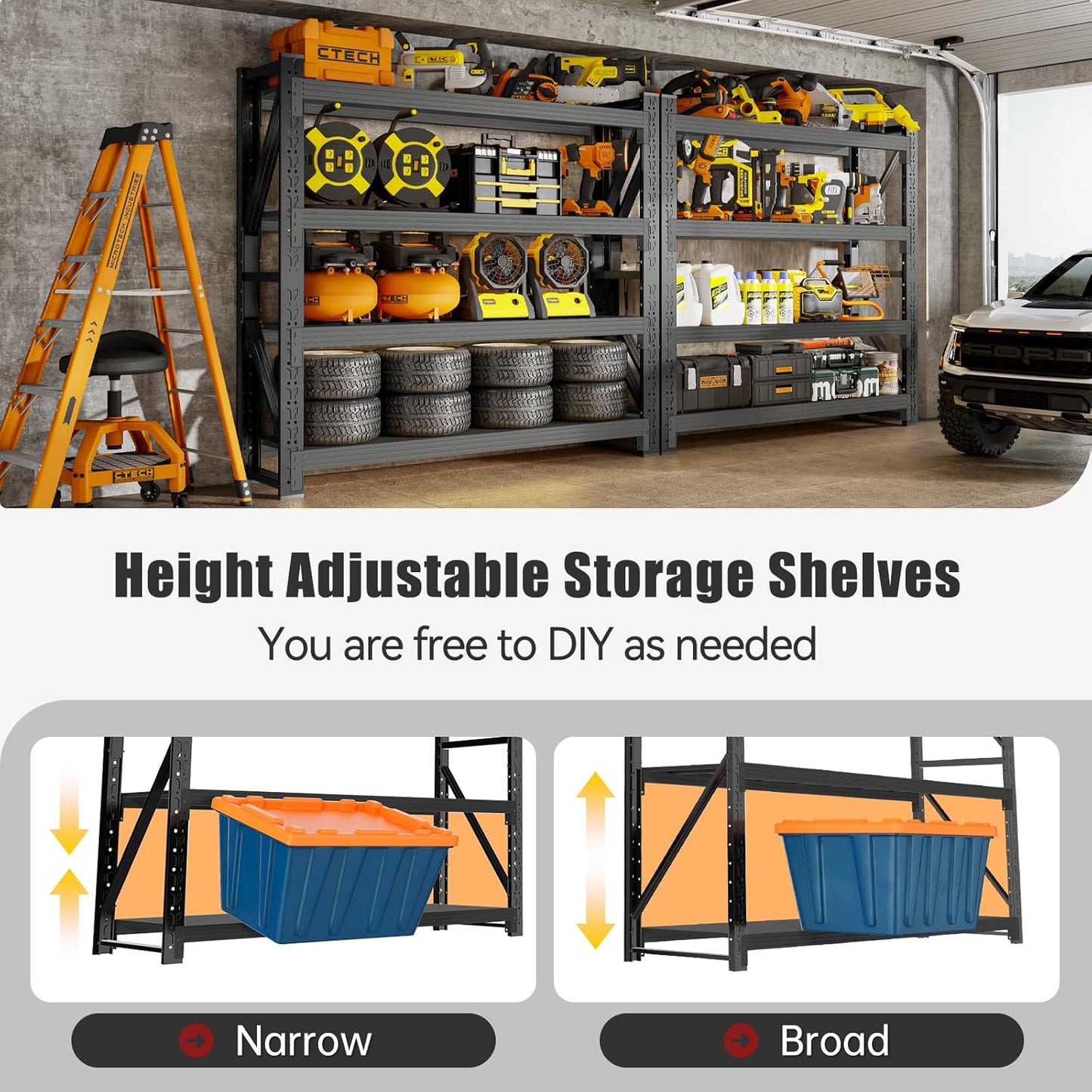 60" W Storage Shelves Heavy Duty, 4 Tier Metal Garage Shelving Units, 5000LBS Heavy Duty Adjustable Shelf, Garage Storage Rack, Industrial Shelving for Shop, Warehouse,60" W x 24" D x 79" H
