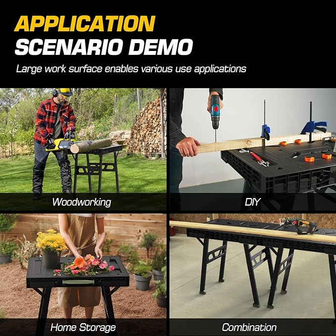 Express Folding Work Table, Easy Setup Portable Folding Work Table & Portable Folding Workbench, 34" W x 25" D x 31" H Lightweight Versatile Clamping Worktable for Garage/Wood Shop (Green)